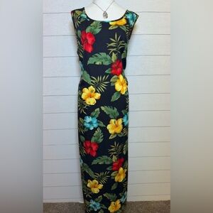 La Cabana Women’s Floral Maxi Dress Slits on the Side Tropical Print Size XL